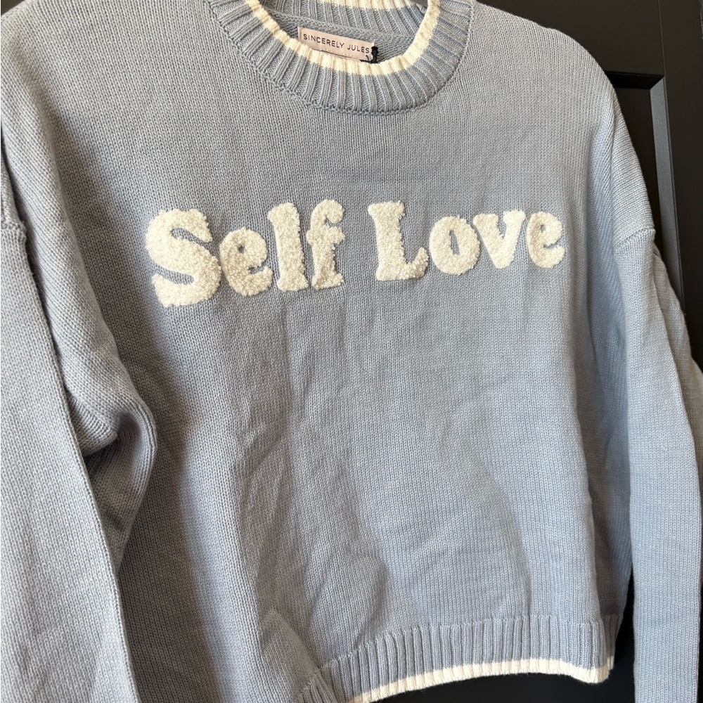 NWT Sincerely Jules Self Love Blue Sweater - Picture 2 of 7